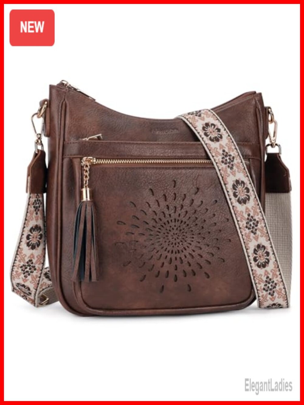 Vegan PU Leather Medium Crossbody Bag for Women Multi-Pocket Shoulder Purse